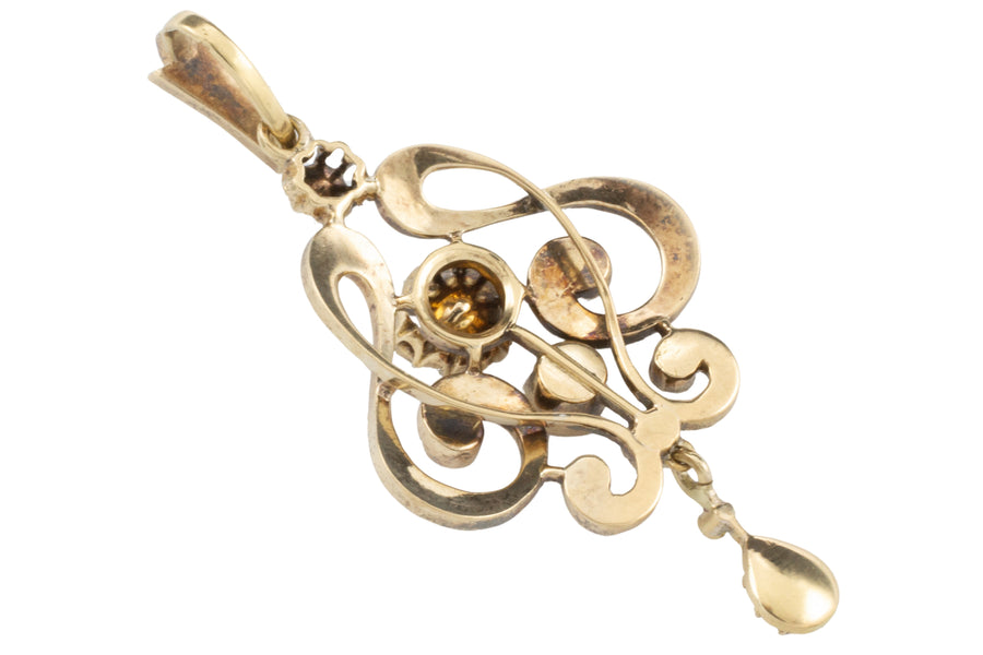 Rose diamond pendant in 14 carat gold-Pendants-The Antique Ring Shop