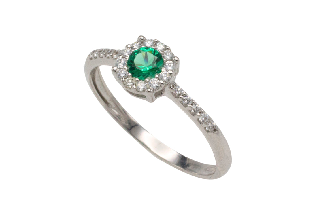 18 carat white gold ring with tourmaline and diamonds-engagement rings-The Antique Ring Shop