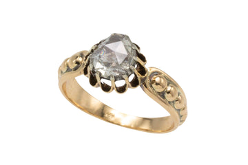 Rose diamond solitaire ring in 14 carat and silver gold-Antique rings-The Antique Ring Shop