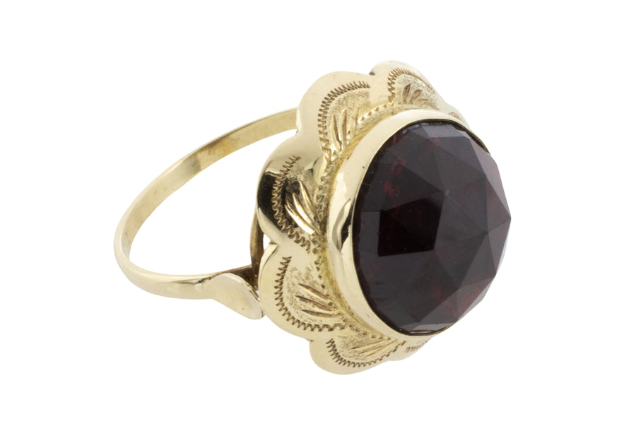 Faceted garnet ring in 14 carat gold-vintage rings-The Antique Ring Shop