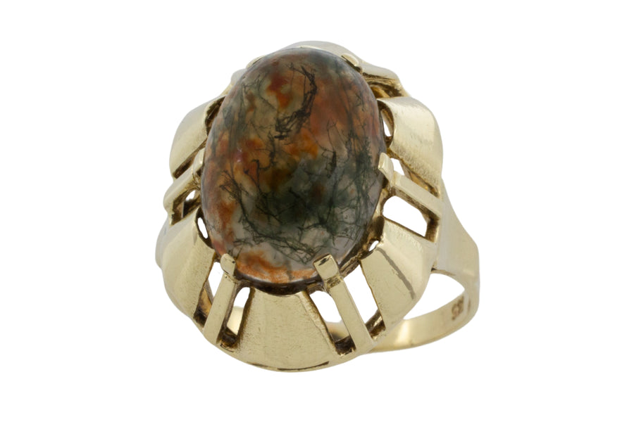 Moss agate ring in 14 carat gold-Vintage Rings-The Antique Ring Shop