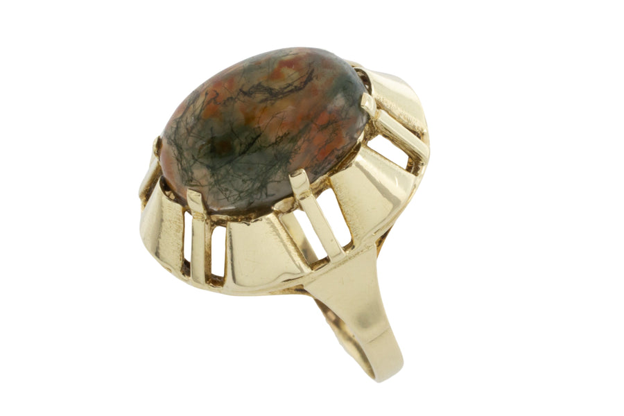 Moss agate ring in 14 carat gold-Vintage Rings-The Antique Ring Shop