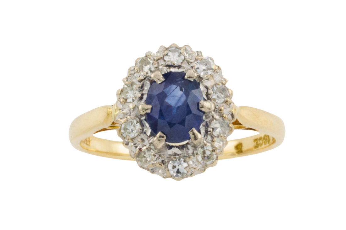 Vintage ceylon sapphire and diamond ring-engagement rings-The Antique Ring Shop