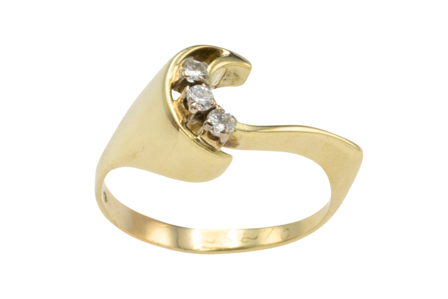 Three stone diamond ring in 14 carat gold-Vintage Rings-The Antique Ring Shop