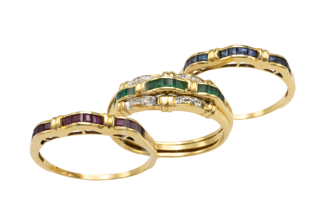 Ruby, emerald, sapphire and diamond interchangable ring-Vintage Rings-The Antique Ring Shop