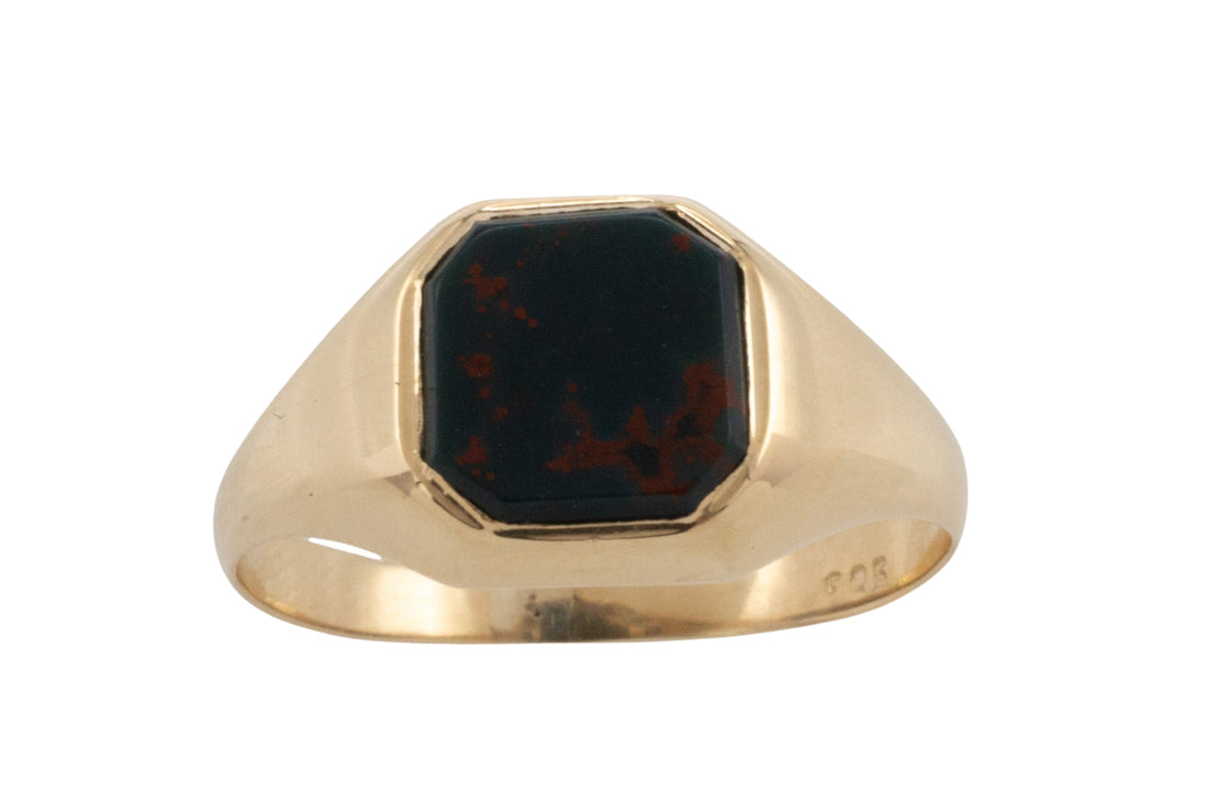 Vintage bloodstone signet ring in 14 carat gold-Vintage Rings-The Antique Ring Shop