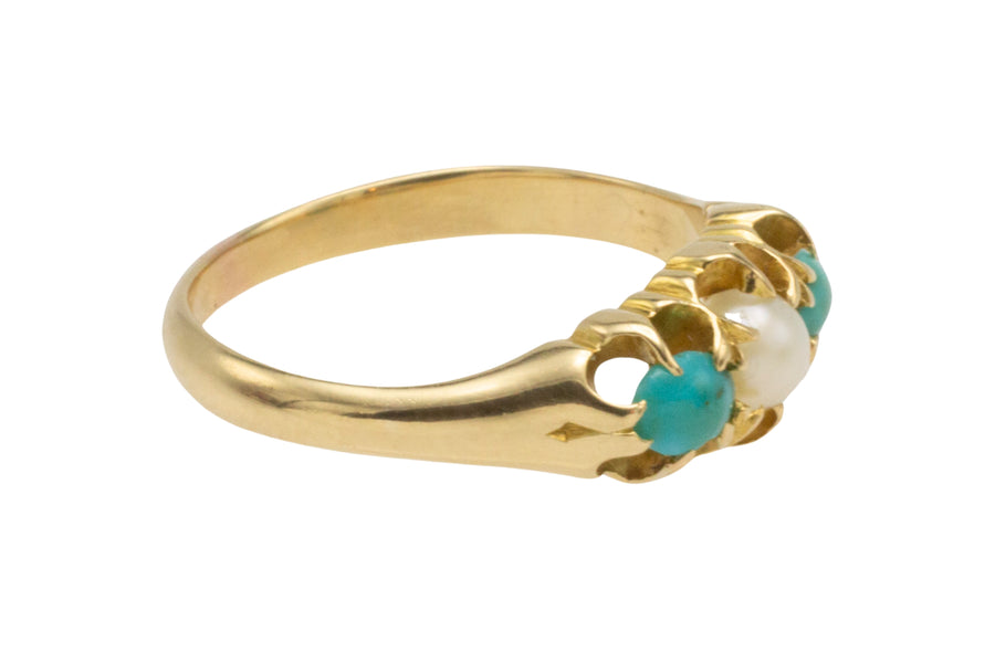 Victorian turquoise and pearl ring in 18 carat gold-Antique rings-The Antique Ring Shop