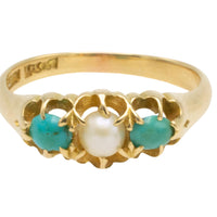 Victorian turquoise and pearl ring in 18 carat gold-Antique rings-The Antique Ring Shop