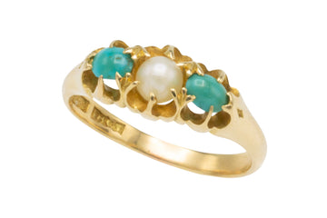 Victorian turquoise and pearl ring in 18 carat gold-Antique rings-The Antique Ring Shop