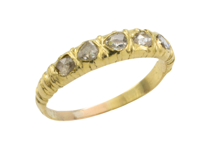 Five stone rose diamond ring in 18 carat gold-Antique rings-The Antique Ring Shop