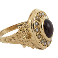 Cabochon garnet and pearl ring in 14 carat gold-Vintage Rings-The Antique Ring Shop