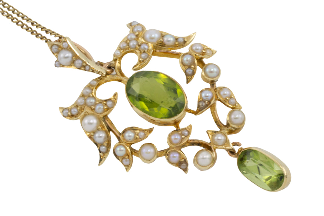 Victorian peridot and pearl pendant-Pendants-The Antique Ring Shop