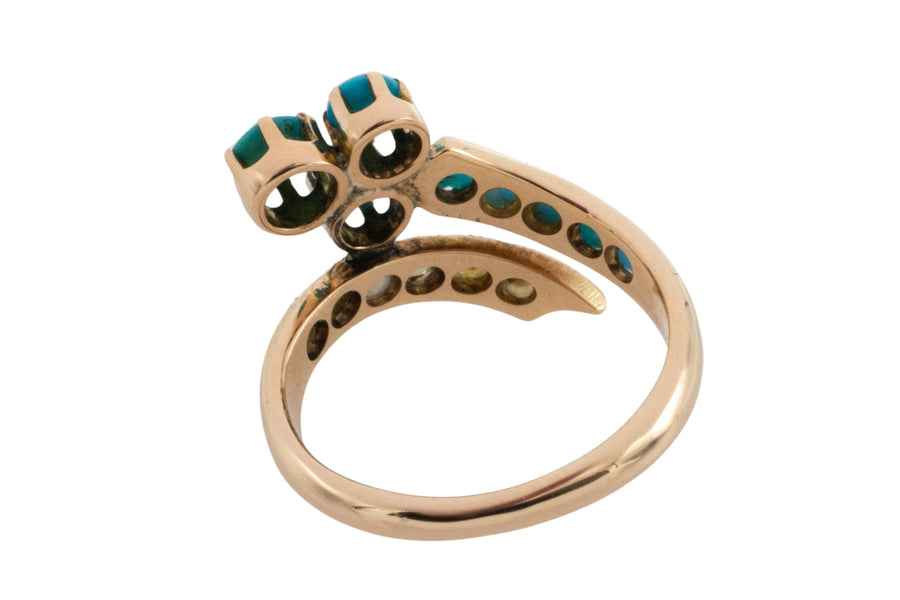 Antique turquoise and pearl ring in 14 carat gold-Antique rings-The Antique Ring Shop