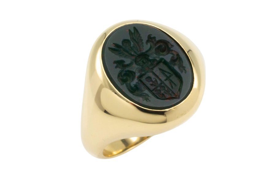 Vintage signet ring with bloodstone intaglio-gents rings-The Antique Ring Shop