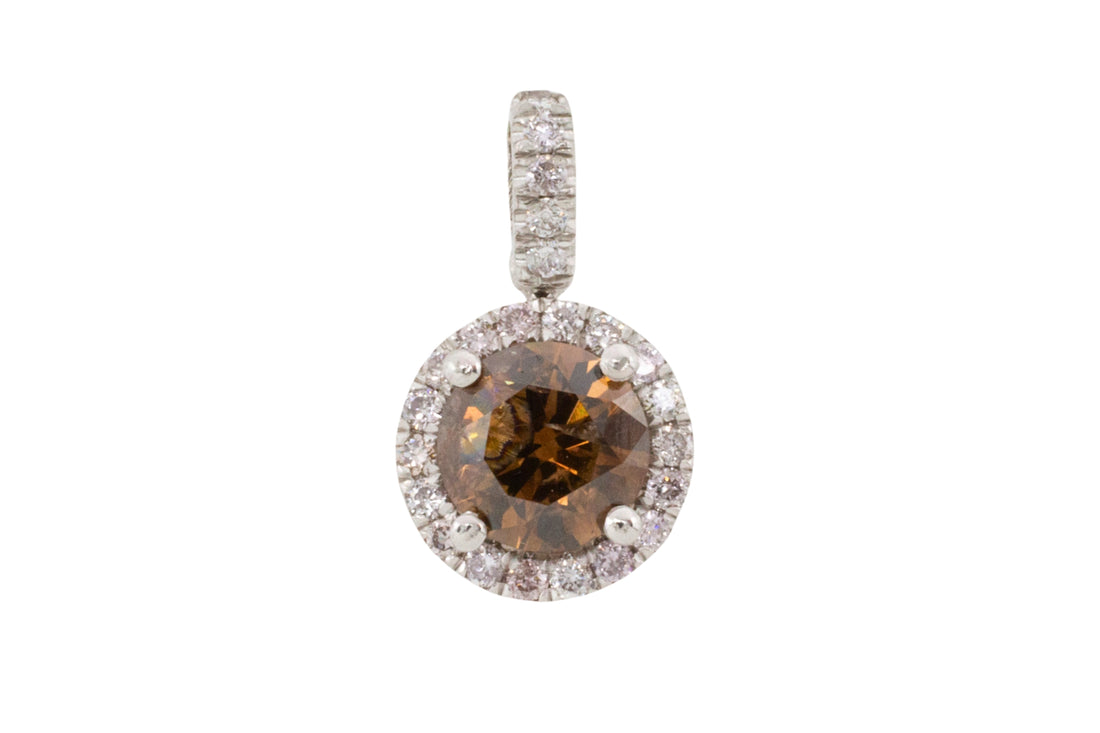 Brown diamond pendant in white gold-Pendants-The Antique Ring Shop