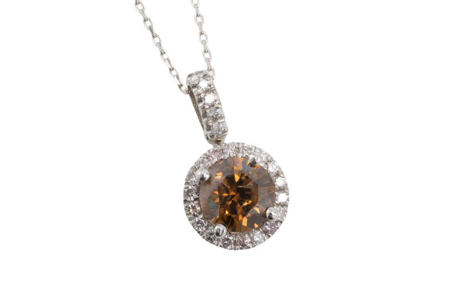 Brown diamond pendant in white gold-Pendants-The Antique Ring Shop