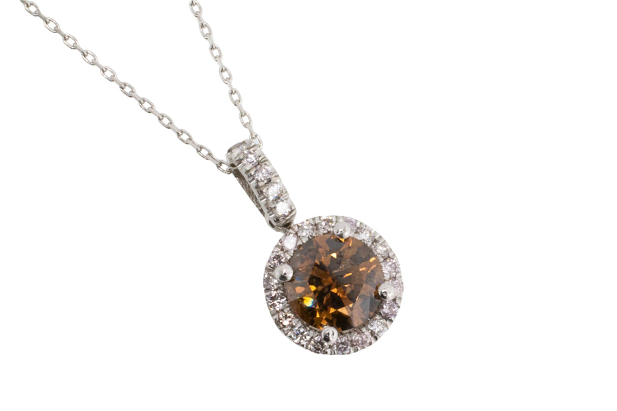 Brown diamond pendant in white gold-Pendants-The Antique Ring Shop