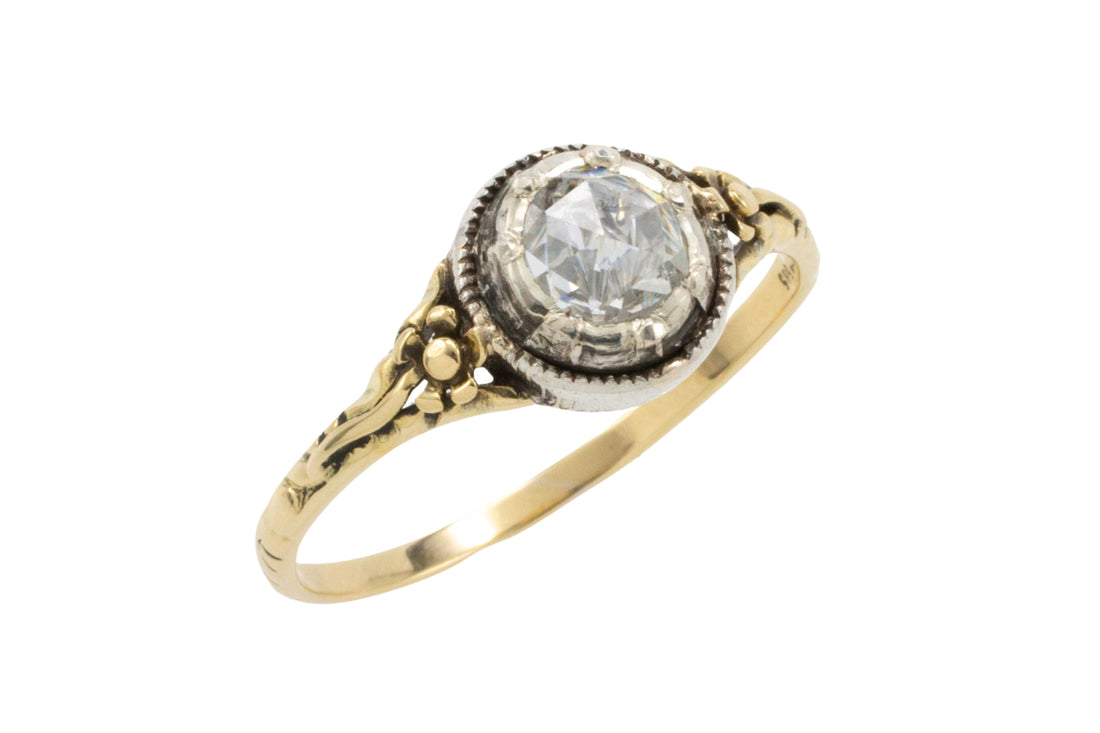 Rose diamond solitaire ring in silver and gold-Antique rings-The Antique Ring Shop