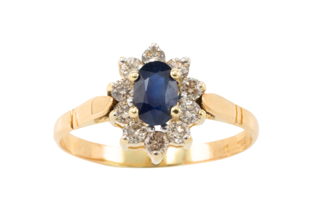 Vintage sapphire and diamond cluster ring in 18 carat gold-engagement rings-The Antique Ring Shop