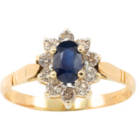 Vintage sapphire and diamond cluster ring in 18 carat gold-engagement rings-The Antique Ring Shop