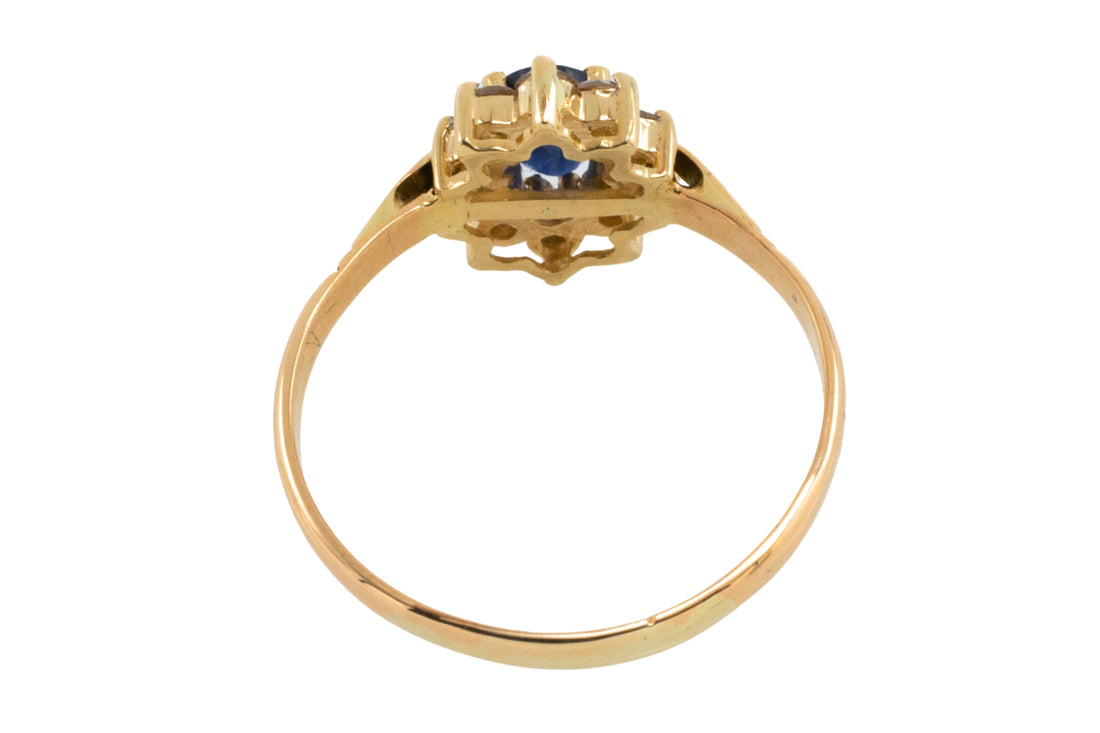 Vintage sapphire and diamond cluster ring in 18 carat gold-engagement rings-The Antique Ring Shop