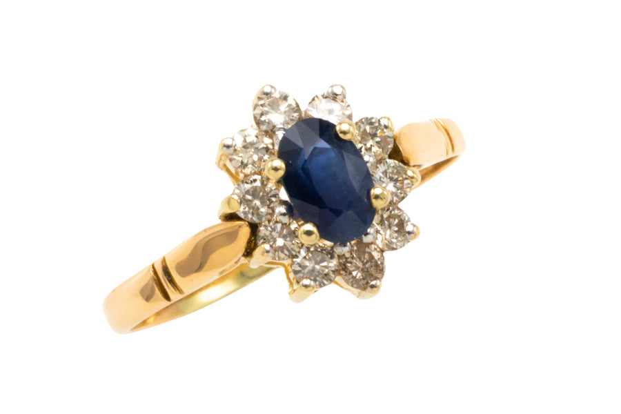 Vintage sapphire and diamond cluster ring in 18 carat gold-engagement rings-The Antique Ring Shop