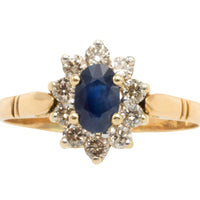 Vintage sapphire and diamond cluster ring in 18 carat gold-engagement rings-The Antique Ring Shop