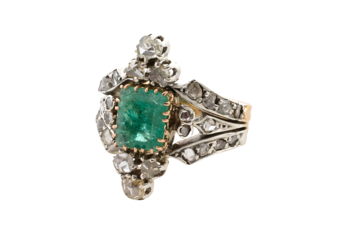 Antique emerald and rose diamond ring-Antique rings-The Antique Ring Shop