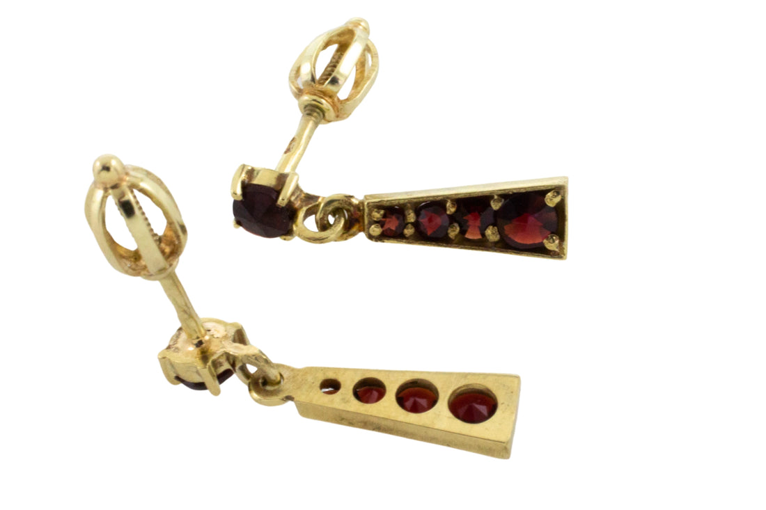 Garnet pendant earrings in 14 carat gold-Earrings-The Antique Ring Shop