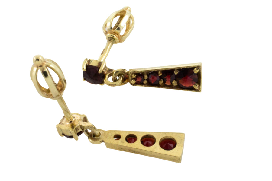 Garnet pendant earrings in 14 carat gold-Earrings-The Antique Ring Shop