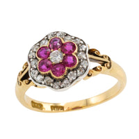Edwardian old European cut diamond and ruby ring