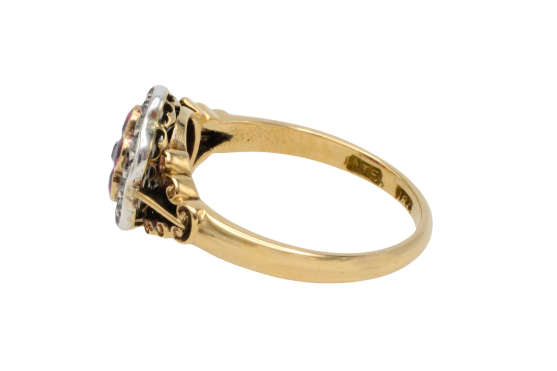 Edwardian old European cut diamond and ruby ring