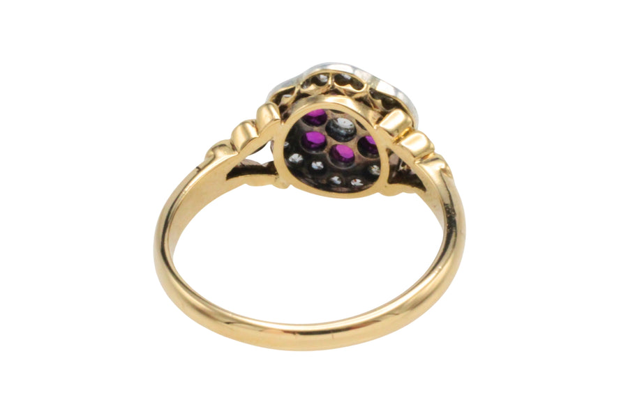 Edwardian old European cut diamond and ruby ring