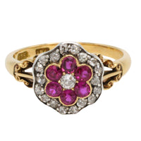 Edwardian old European cut diamond and ruby ring