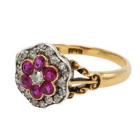 Edwardian old European cut diamond and ruby ring