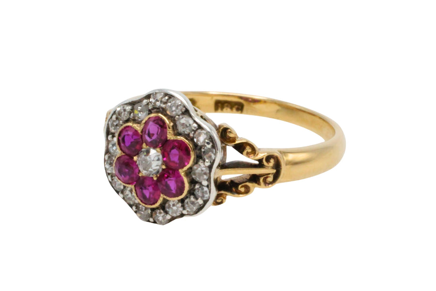 Edwardian old European cut diamond and ruby ring
