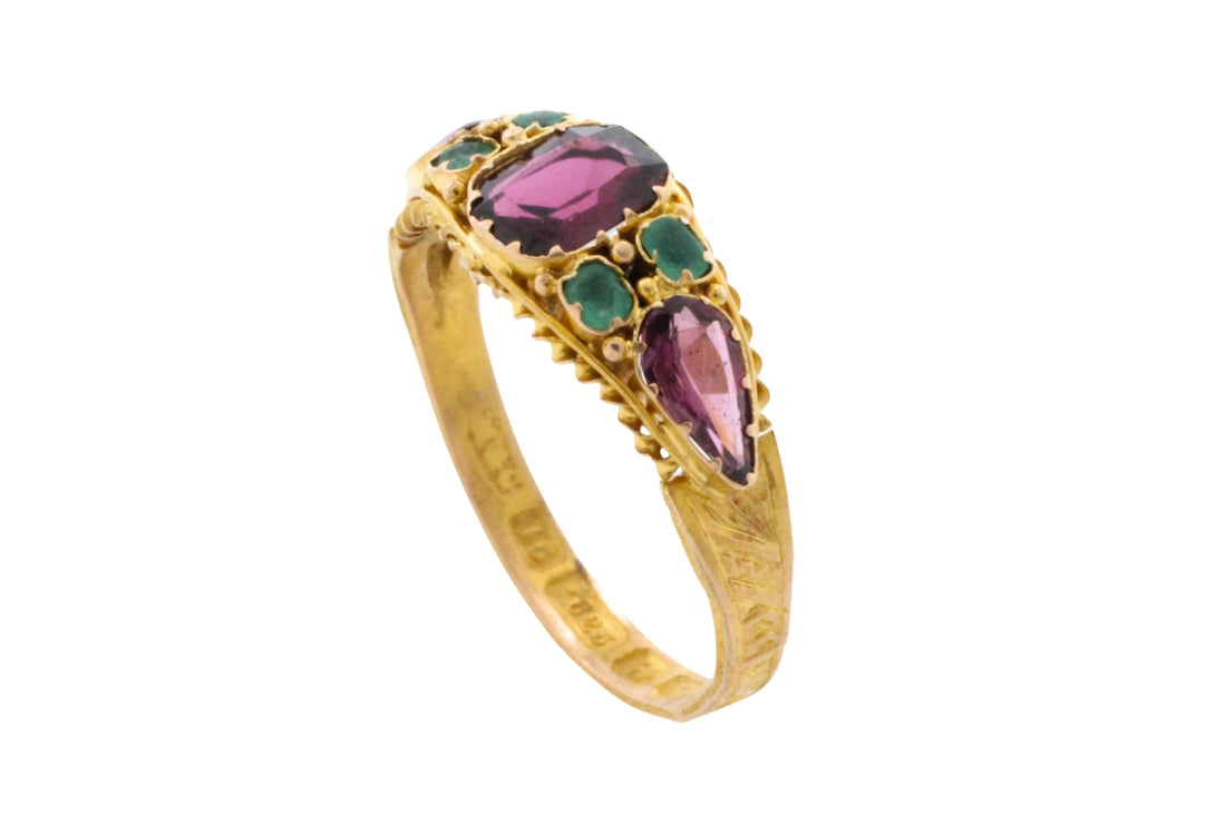 Victorian garnet and emerald ring from 1872-Antique rings-The Antique Ring Shop