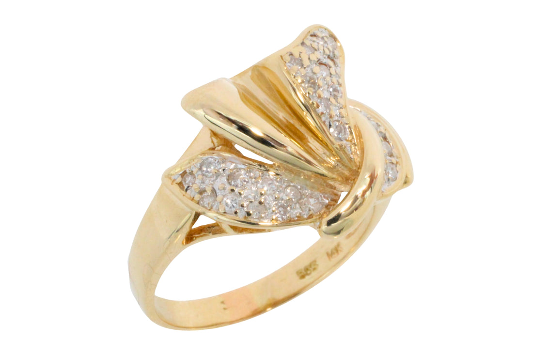 Diamond bow ring in 14 carat gold-Vintage Rings-The Antique Ring Shop