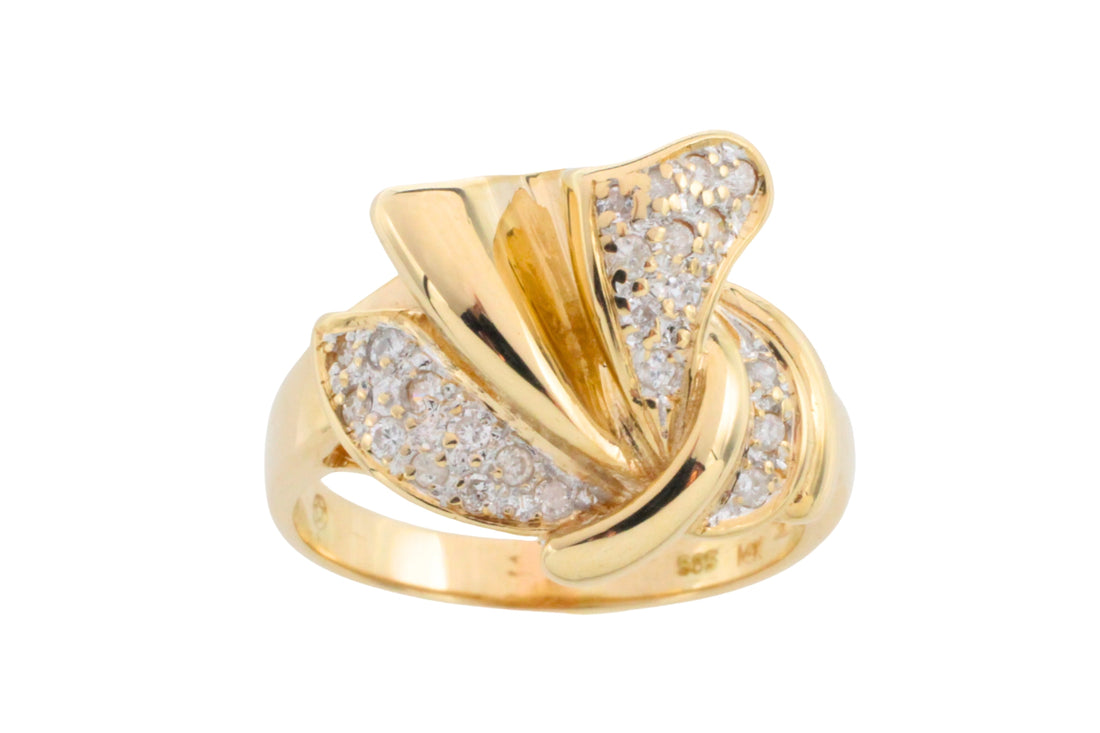 Diamond bow ring in 14 carat gold-Vintage Rings-The Antique Ring Shop