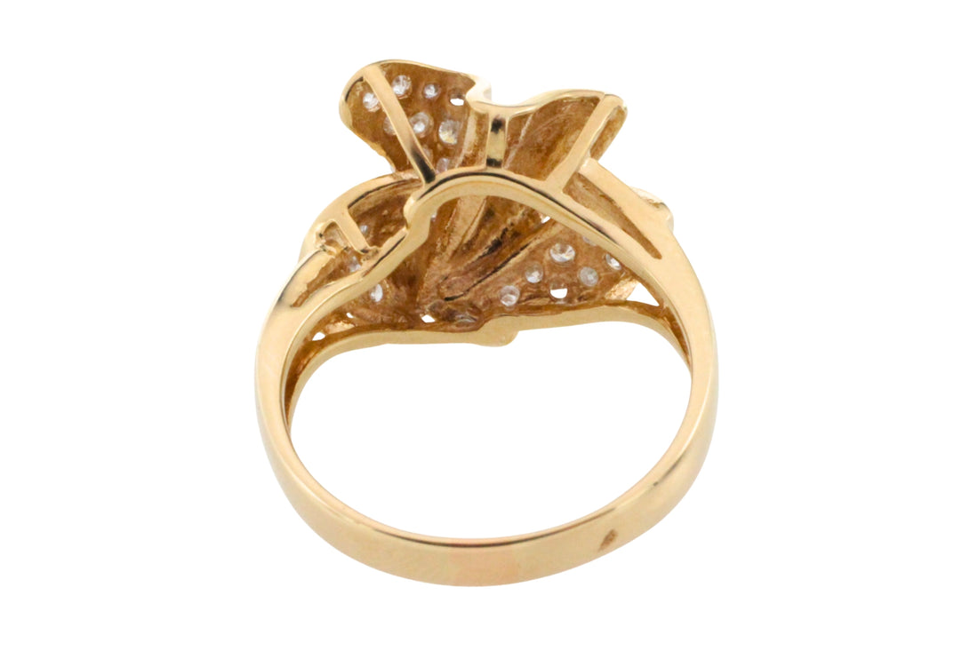 Diamond bow ring in 14 carat gold-Vintage Rings-The Antique Ring Shop