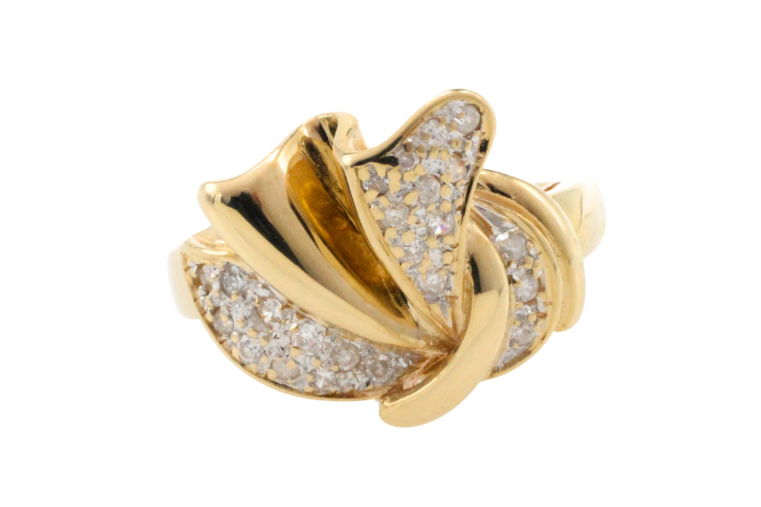 Diamond bow ring in 14 carat gold-Vintage Rings-The Antique Ring Shop