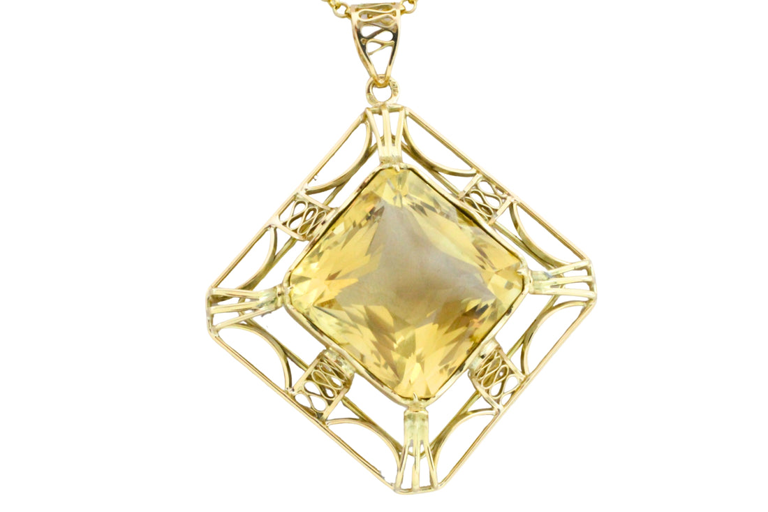 Vintage citrine pendant in 14 carat gold-Pendants-The Antique Ring Shop