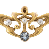 Art Nouveau pearl and aquamarine brooch / pendant-Brooches-The Antique Ring Shop