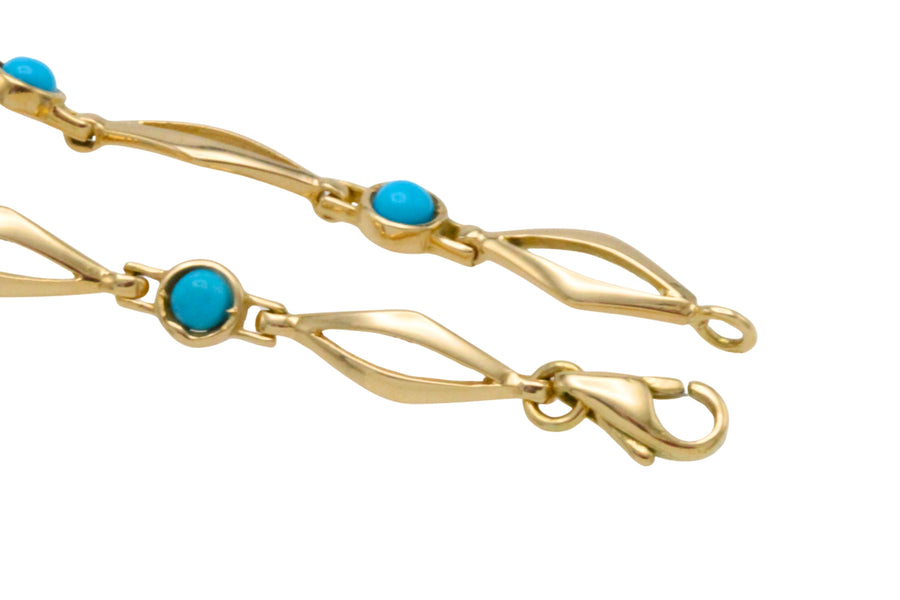 Turquise bracelet in 14 carat gold-Bracelets-The Antique Ring Shop