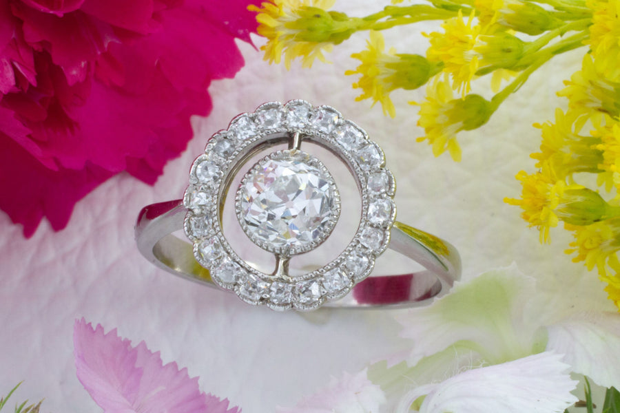 Platinum target ring with old cut diamonds-engagement rings-The Antique Ring Shop