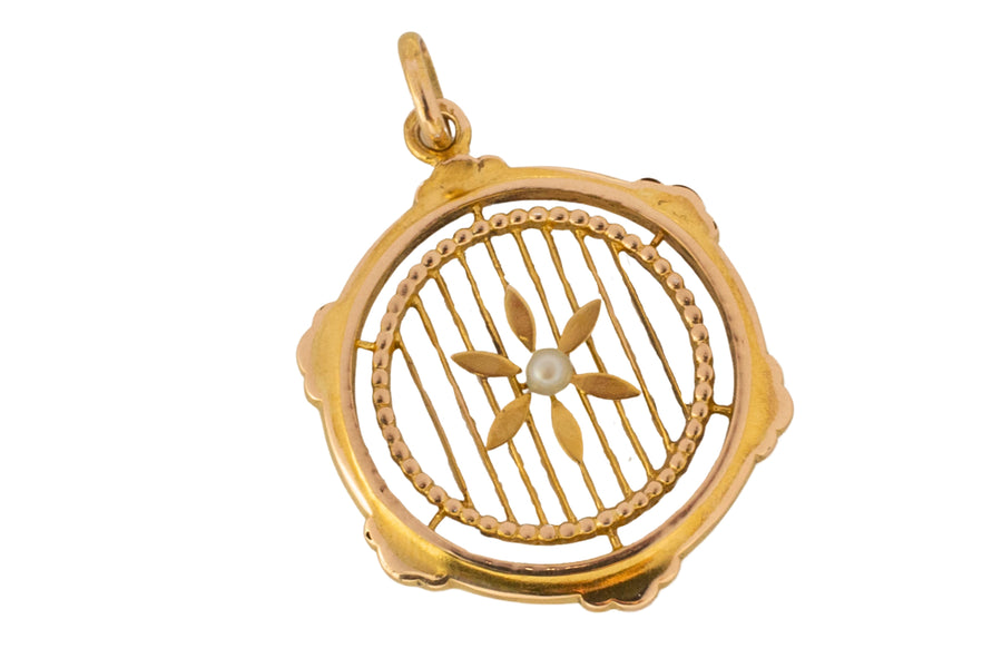 Antique pearl pendant in 14 carat gold-Pendants-The Antique Ring Shop