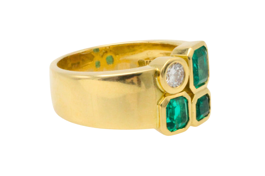 Emerald and diamond ring in 18 carat gold-Vintage Rings-The Antique Ring Shop