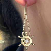 Ships wheel diamond earrings-Earrings-The Antique Ring Shop