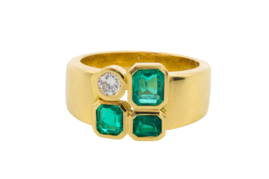 Emerald and diamond ring in 18 carat gold-Vintage Rings-The Antique Ring Shop