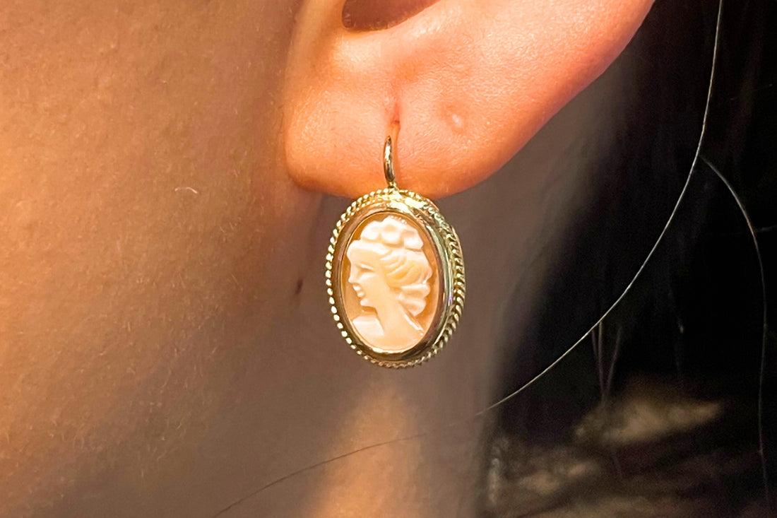 Cameo earrings in 18 carat gold-Earrings-The Antique Ring Shop